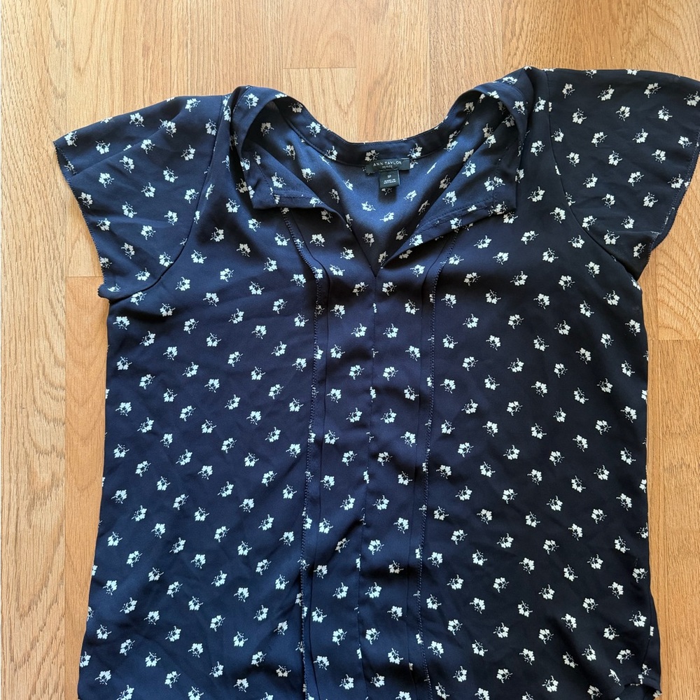 Ann Taylor Dark Blue Blouse with Light Pattern